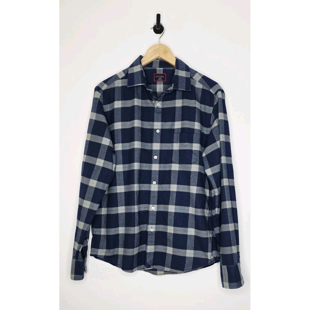 UNTUCKit Blue Plaid Long Sleeve Flannel Shirt Men's Size Large Slim Fit
